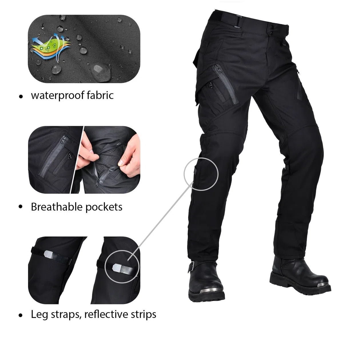 Motorradhose Herren mit herausnehmbaren Pads, wasserdichte Motorrad Hose Herren, Cargo Biker Hose für alle Jahreszeiten