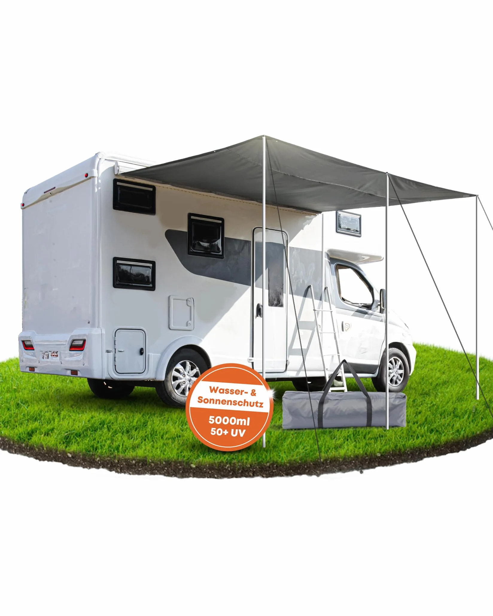 Sonnensegel Wohnwagen 300x240cm Vorzelt Markise für Wohnmobil mit 2 x Keder und 3 x Aluminiumstange, als 5000ml Wasserschutz und 50+ UV Sonnenschutz