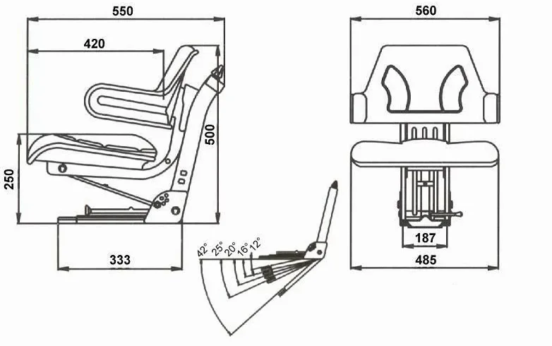 Traktorsitz VS200 gefedert Universal PVC Kunstleder 50-120 kg Federung 100 mm Längs- Neigungsverstellung