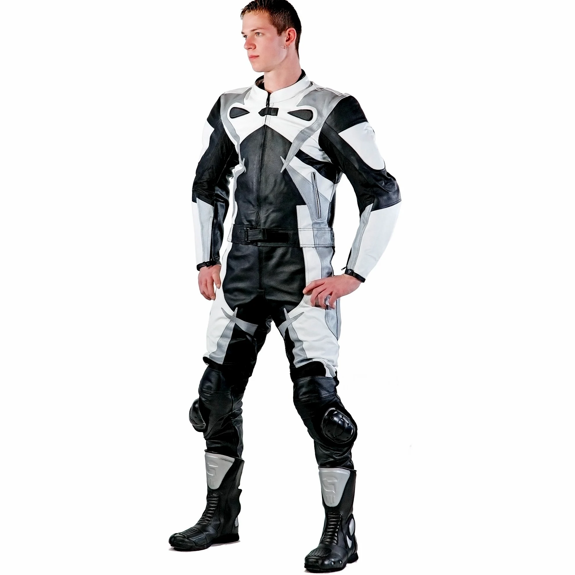 Edelnice Trachtenmode Lemoko Leder Motorradkombi Zweiteiler schwarz weiß silber Gr S-5XL