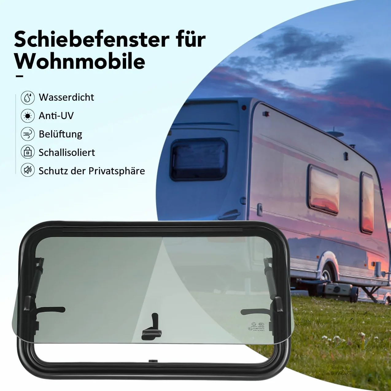 Wohnmobilfenster Ausstellfenster 700 x 400mm Wohnmobil Fenster Seitenfenster mit integriertem Rollo und Fliegengitter für RV Wohnwagen, Kastenwagen, Van, Camper, Auto, Bus, Boot