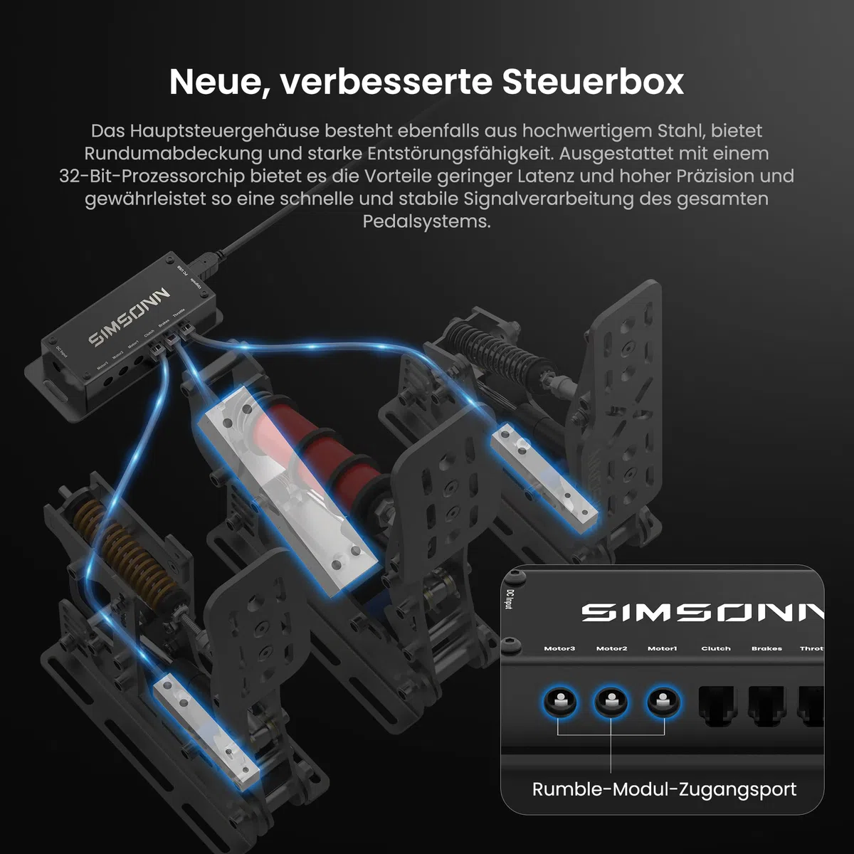SIMSONN Plus X Sim Racing Pedale PC Racing Simulator Drucksensor Lastzelle HE Hydraulikpedale Unterstützung für haptische Pedale Reactor Schwarz（Black P2-H2）