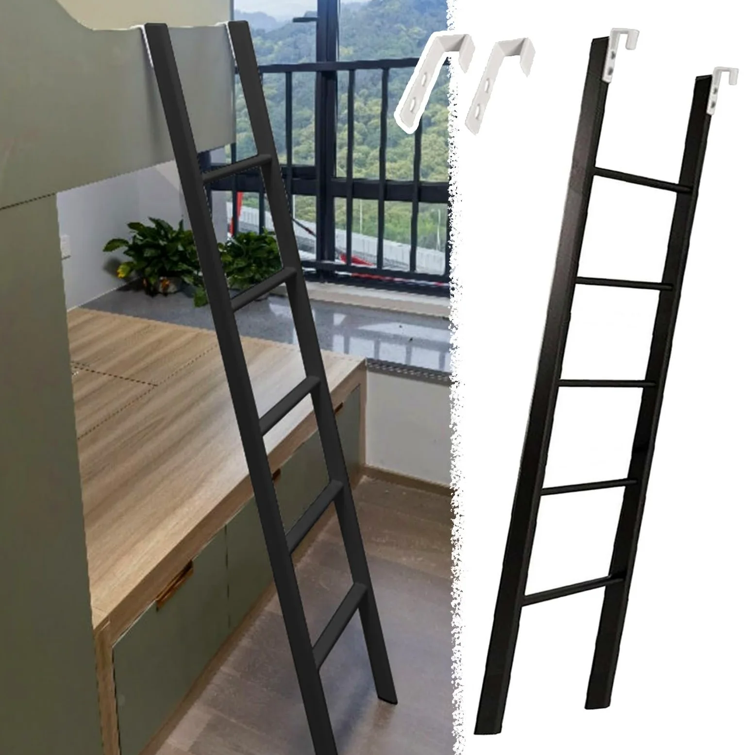 Hochbett Leiter Leiter für Etagenbetten Im Wohnmobil 116 120 125 130 135 140 150 155 160 Cm Schwarze Leiter für Das Obere Etagenbett Metallleiter für Kinder Und Erwachsene mit Haken Und Breiter Tritts