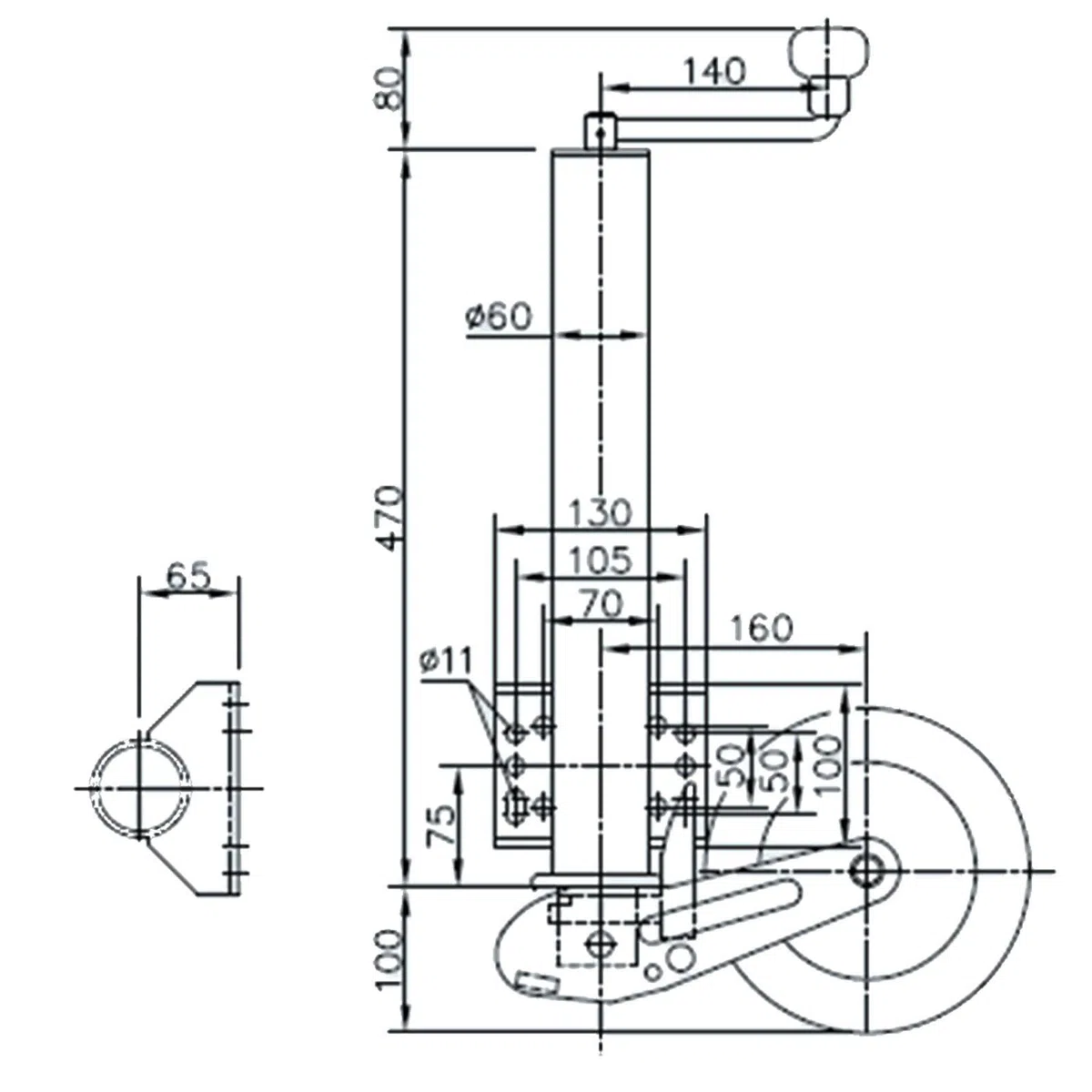 BandelOne enthält Winterhoff Automatik Stützrad 350 Kg Drucklager 60mm Rohr + Klemmschelle Halter
