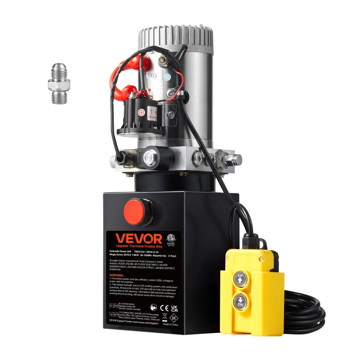 VEVOR Hydraulikpumpe 12V 3,8L 1600W Einfachwirkende Hydraulic Power Pack 1 Gal Tank