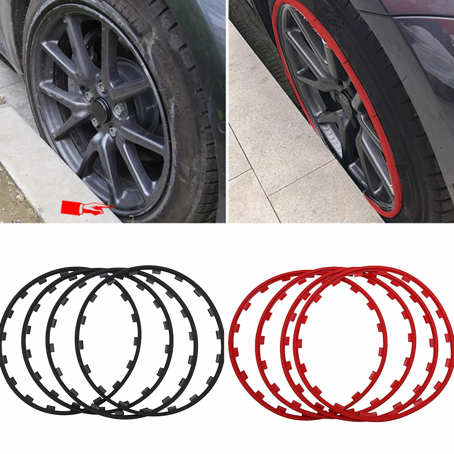 4 Stück Felgenschutz Nylon Uberturbine-Rad–Streifen zur Verhinderung von Bordsteinausschlägen, für Tesla Model 3/y (Schwarz, fit 18 Zoll Rad)