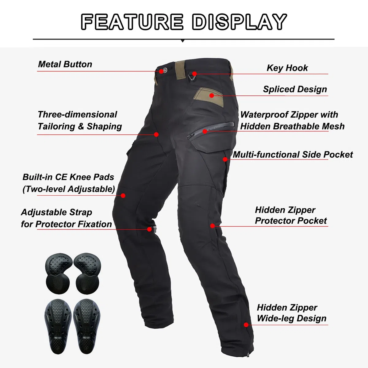 Motorradhose Herren mit Protektoren, Motorrad Jeans Herren, Atmungsaktiv Motorrad Biker Hosen, Motorrad Cargohose mit Abnehmbaren Schutz für alle Jahreszeiten