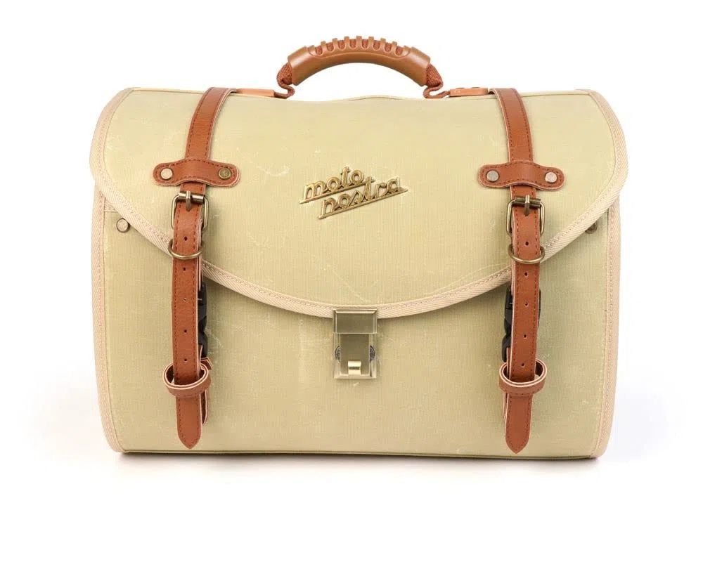 MOTO NOSTRA Koffer/Tasche Classic 'waxed canvas', beige, 35L, 480x300x270mm kompatibel für Vespa, Lambretta, GTS, GTV, LX/LXV, ET4, S50, 150, Sprint, Primavera