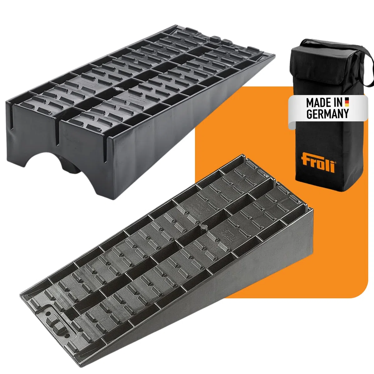 Froli Maxi-Keil 2er Set Auffahrkeile 5 t pro Keil 20 t ges. rutschfeste Profiloberfläche Made in Germany