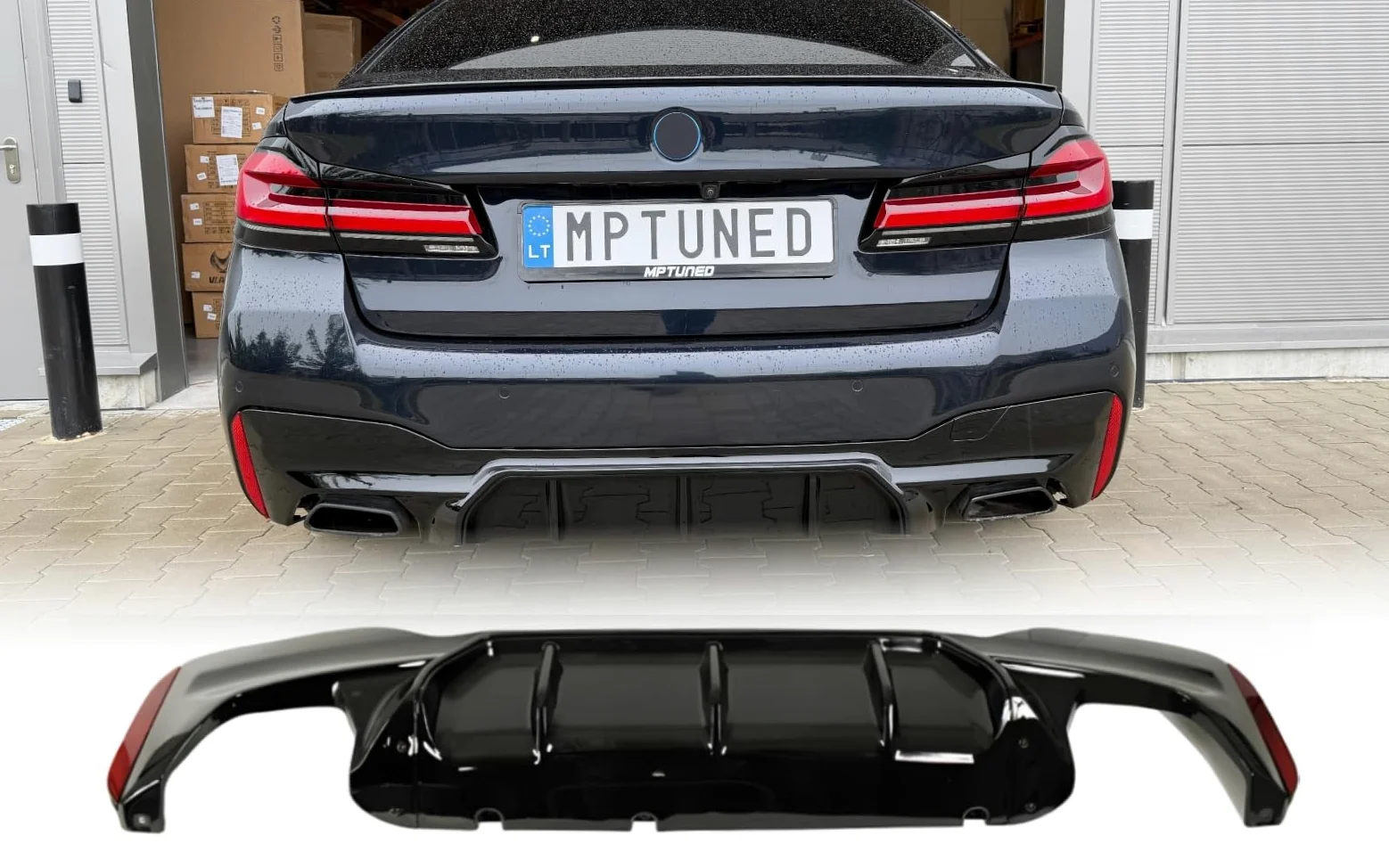 MpTuned G30 G31 Diffusor M5 Stil Glänzend Schwarz für 5er Heckstoßstange 2017- Tuning M-Sport ABS-Kunststoff