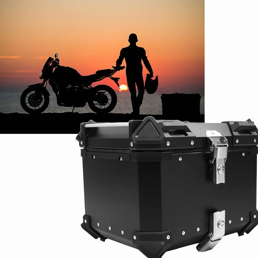 BigKing Motorrad Topcase 45L – Wasserdichter Motorradkoffer mit Schloss & 2 Schlüsseln, Universal Heckbox für Roller & Motorrad, CNC-Aluminium Gepäckbox (Schwarz)