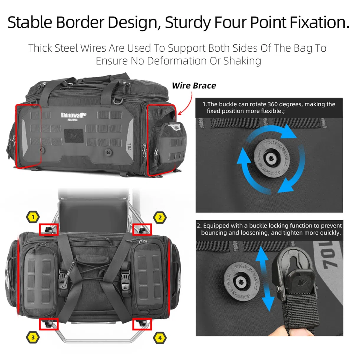 Rhinowalk Motorrad Sitztasche 50-70L Wasserdicht Motor Rücksitztasche Erweiterbar Gepäcktasche Hecktasche Satteltasche Reisetasche Kofferraum Gepäckträgertasche