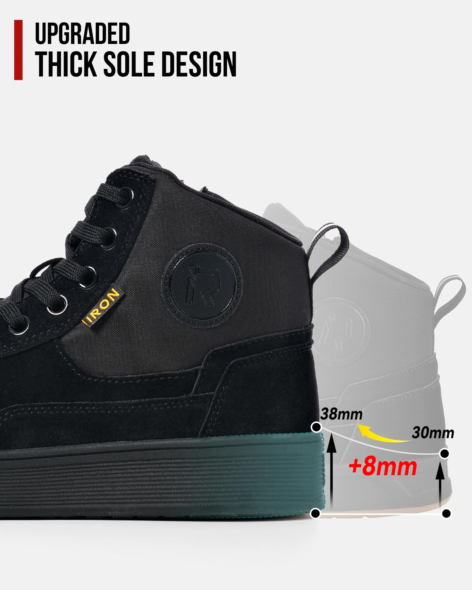 RIDEIRON Motorradschuhe Herren Damen Motorradstiefel CE-geprüft,rutschfeste,verstärkte verdickte Sohle, wasserdicht atmungsaktiv bequem mit seitlichen Reißverschlüssen und Knöchelstütze Schwarz 43