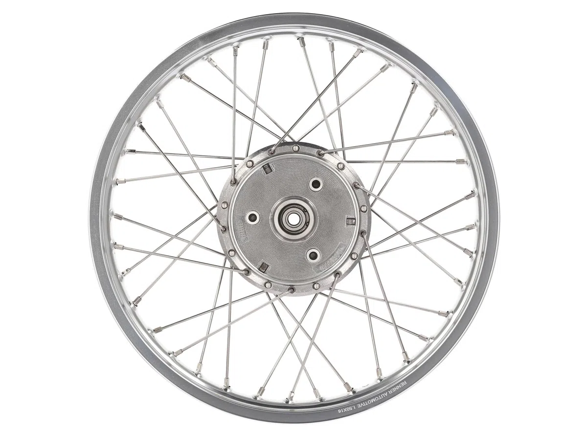Set: 2x Speichenrad 1,5 x 16" Alufelge poliert + Edelstahlspeichen - für Si