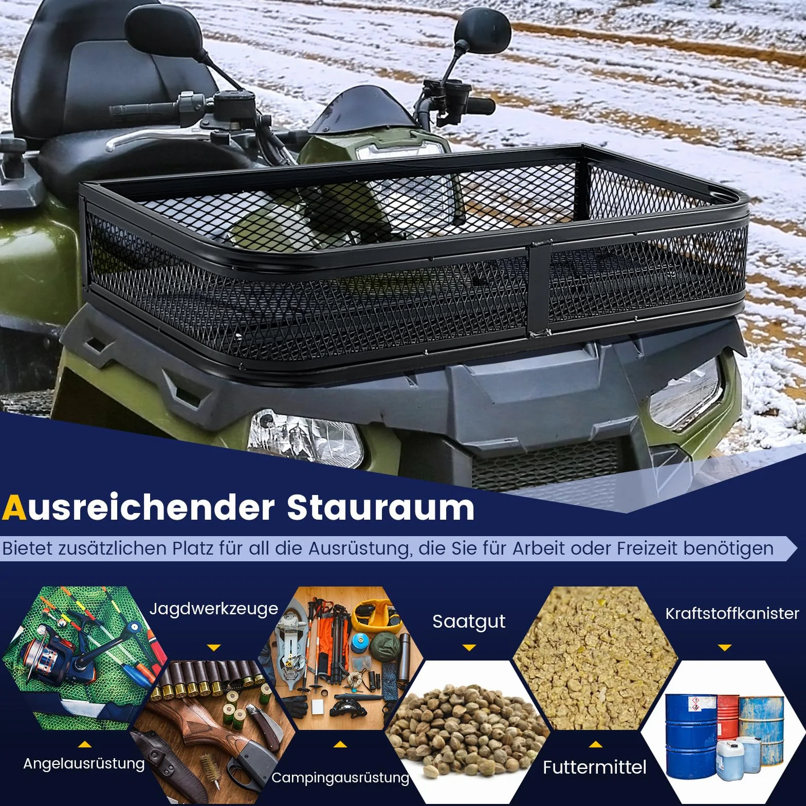 COSTWAY ATV-Frontladekorb, Frontgepäckkorb, Gepäckträgerkorb, ATV/UTV-Zubehör-Aufbewahrungskorb, ATV-Laderaumbox, 92 x 44 x 16,5 cm