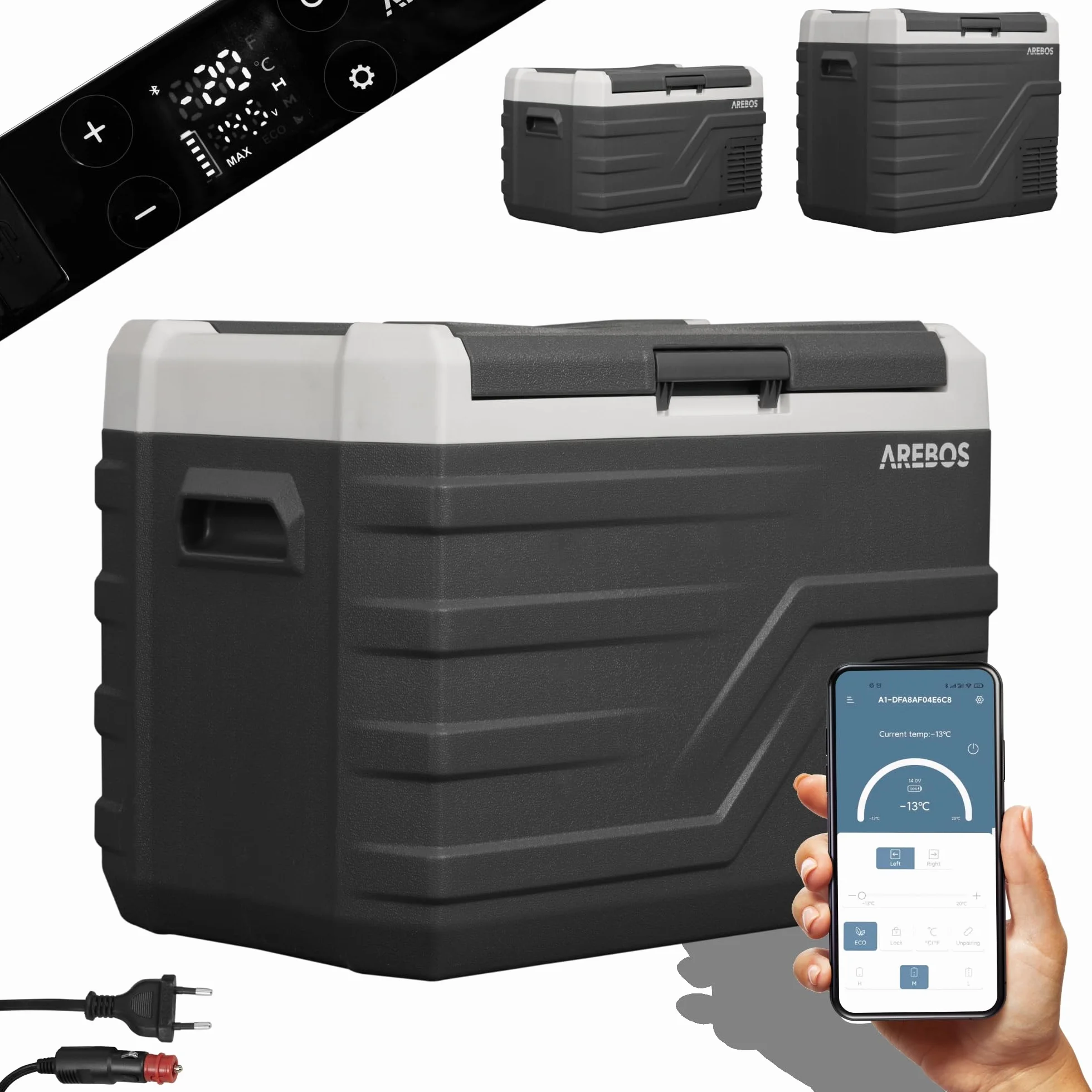 Arebos Kompressor Kühlbox 35 Liter Elektrische Gefrierbox APP Smart-Steuerung Mobile Kühltruhe USB-Anschluss -20 °C 12/24 V 230V Auto LKW Camping Boot Wohnmobil