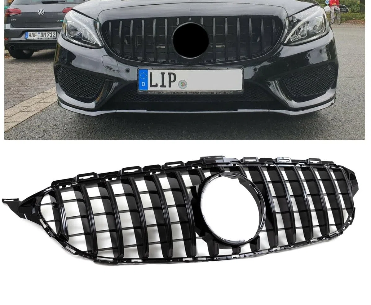 DM Autoteile 2227 Kühlergrill Grill Schwarz Glanz kompatibel für Mercedes C Klasse W205 S205 14-18 auf Sport-Panamericana GT