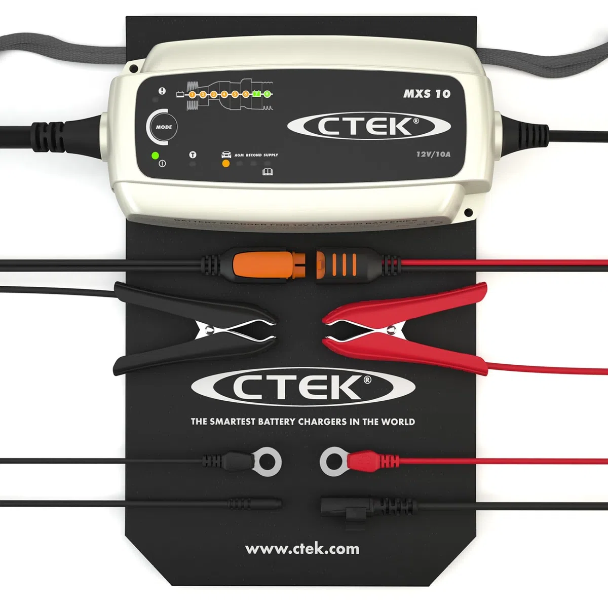 CTEK MXS 10 Batterieladegerät für Größere Fahrzeugbatterien, Batterieladegerät Boot, Wohnwagen, Schwarz, Silber, Rot