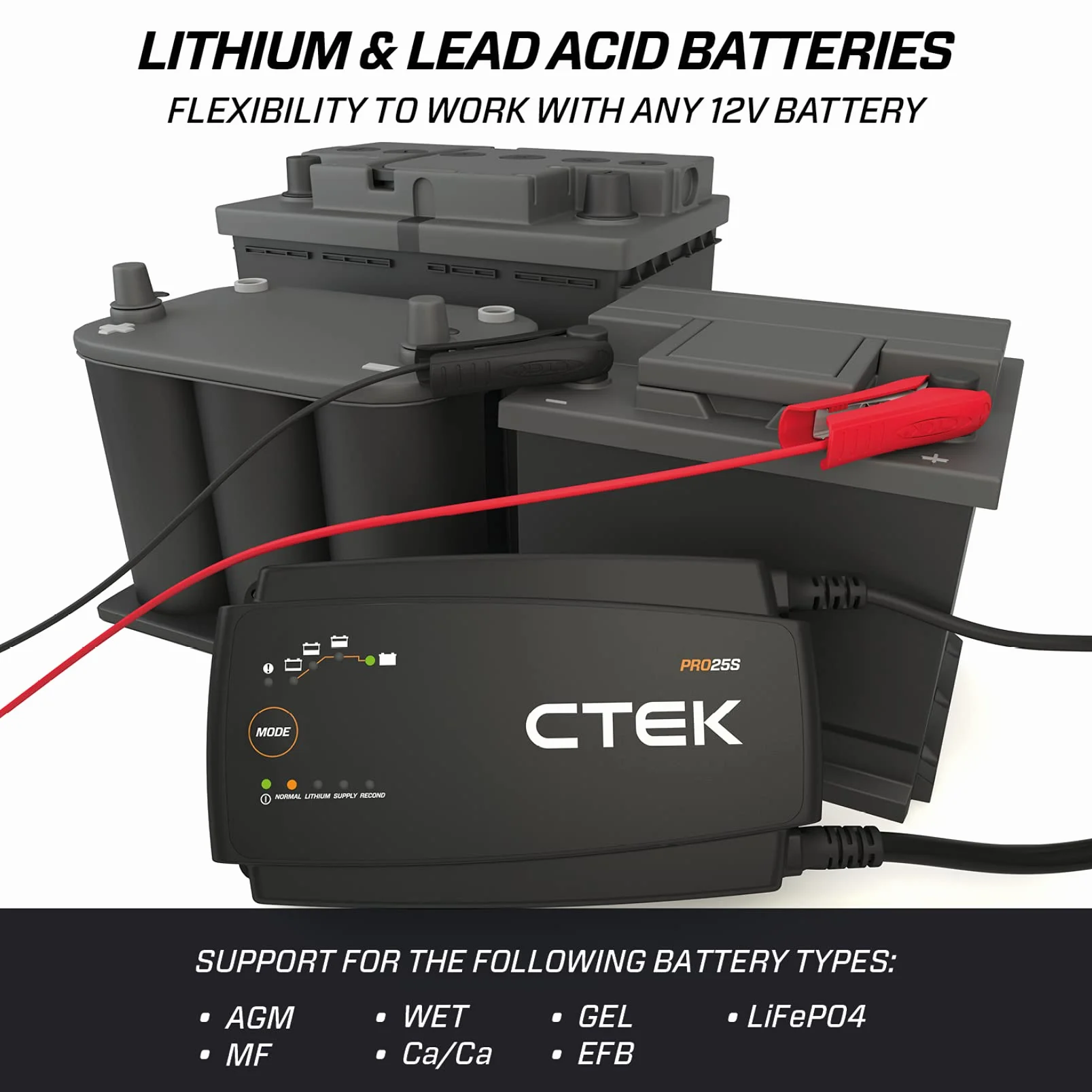 CTEK PRO25S, 25A, Batterieladegerät 12V Und Stromversorgung, Batteriepfleger, Ladegerät LiFePO4, Lithium Ionen Ladegerät Auto Und LKW Mit Rekonditionierungsmodus Und Entsulfatierungsprogramm