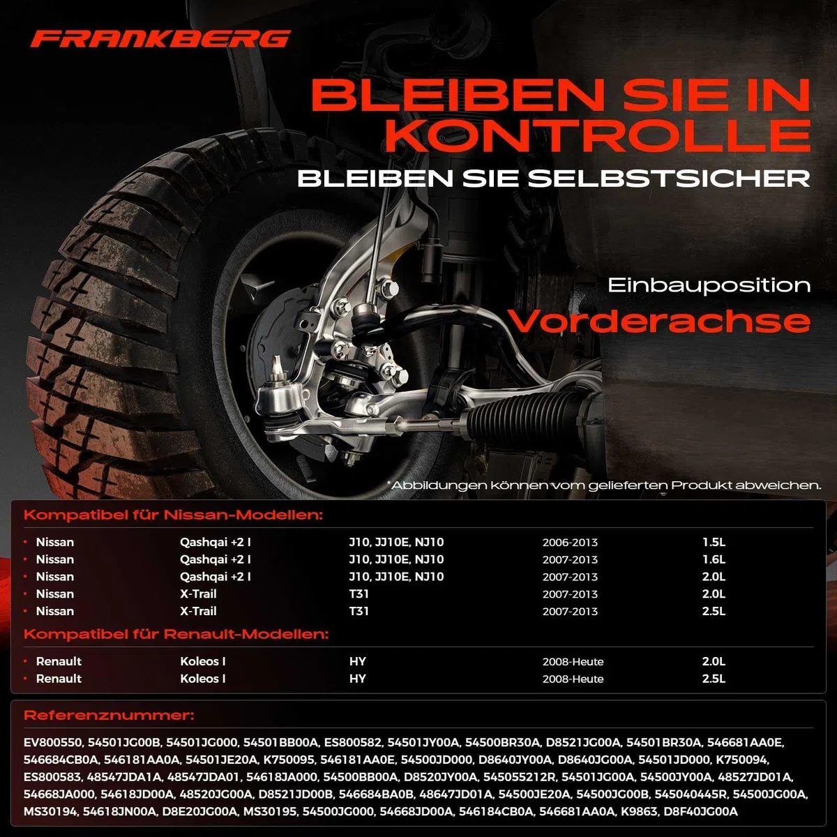 Frankberg 10x Querlenker Radaufhängung Vorderachse Kompatibel mit Qashqai +2 I J10 JJ10E NJ10 1.5L-2.0L 2007-2013 Koleos I HY 2.0L 2.5L 2008-2024 Replace# 54501BR30A