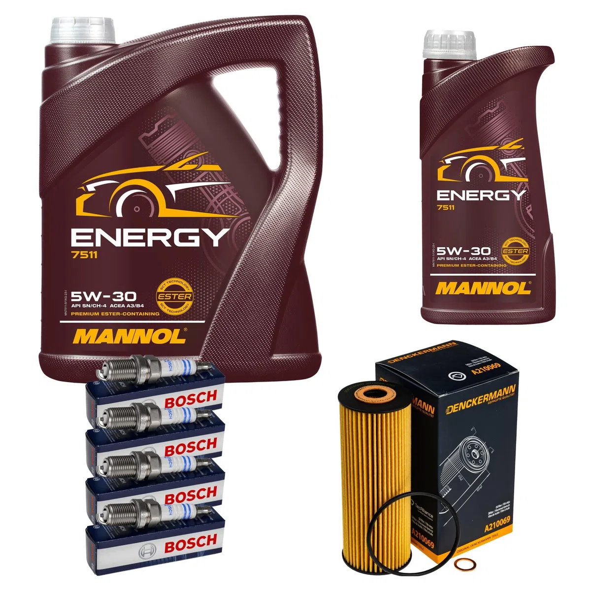 Inspektionspaket enthält 6 L Motoröl Energy 5W-30 Ölfilter Zündkerze für SLK R170 200 Kompressor 230 C-Klasse W203 A208