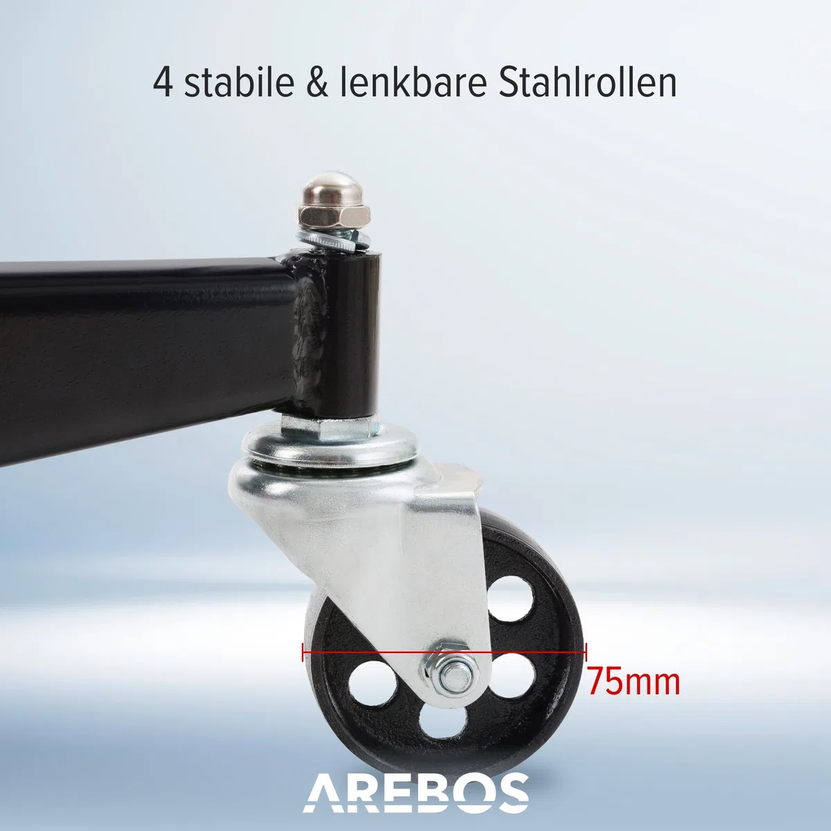 Arebos Getriebeheber hydraulisch | 500 kg Motorheber | Arbeitshöhe 105-185 cm | 4 Lenkrollen inkl. Fußpedal | stufenlos regulierbar | hydraulik | rot/schwarz