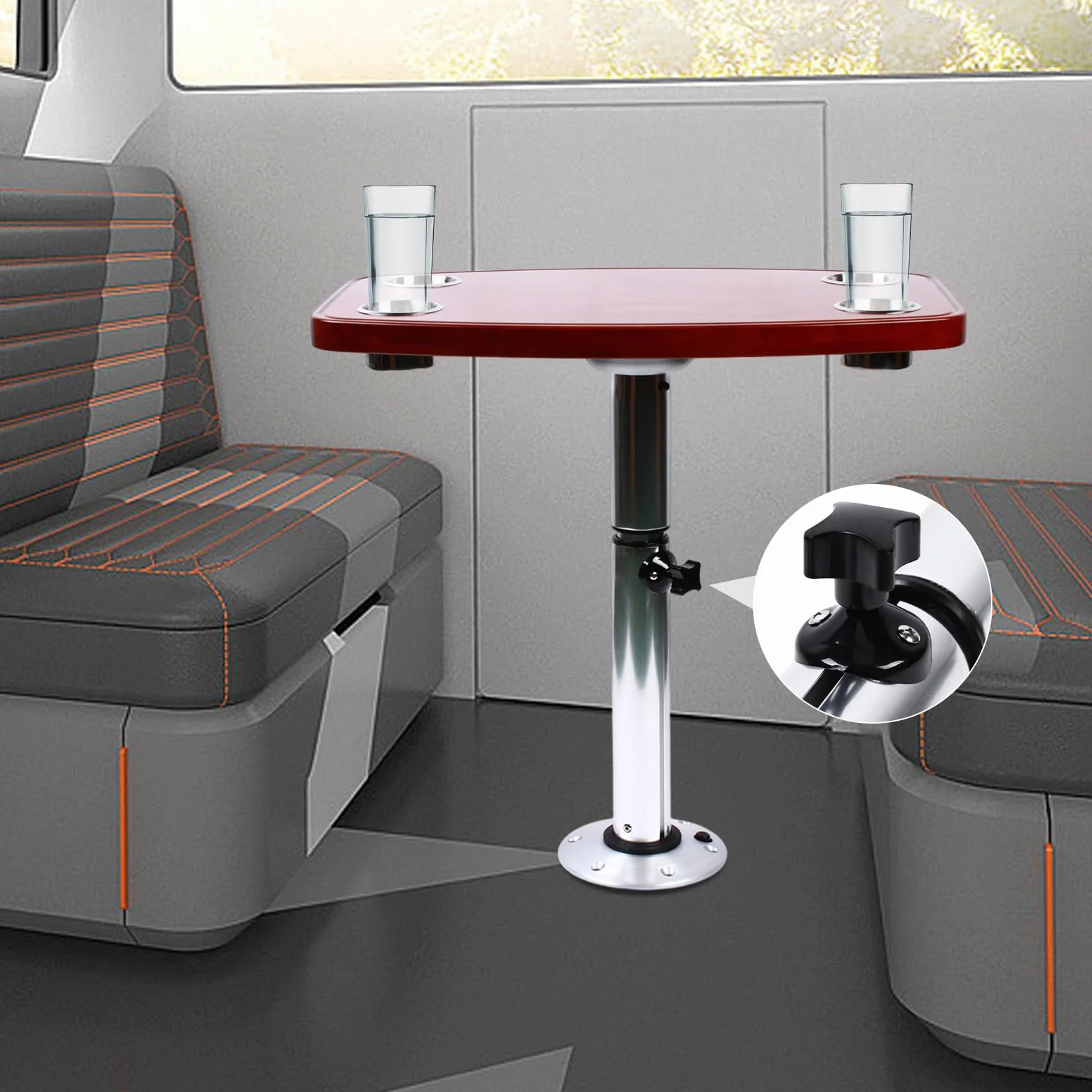 Wohnmobiltisch mit Getränkehalter Teleskopisch Tisch Tischplatte für Wohnwagen Nutzfahrzeuge Boot Yacht Höhenverstellbar: 22-28in