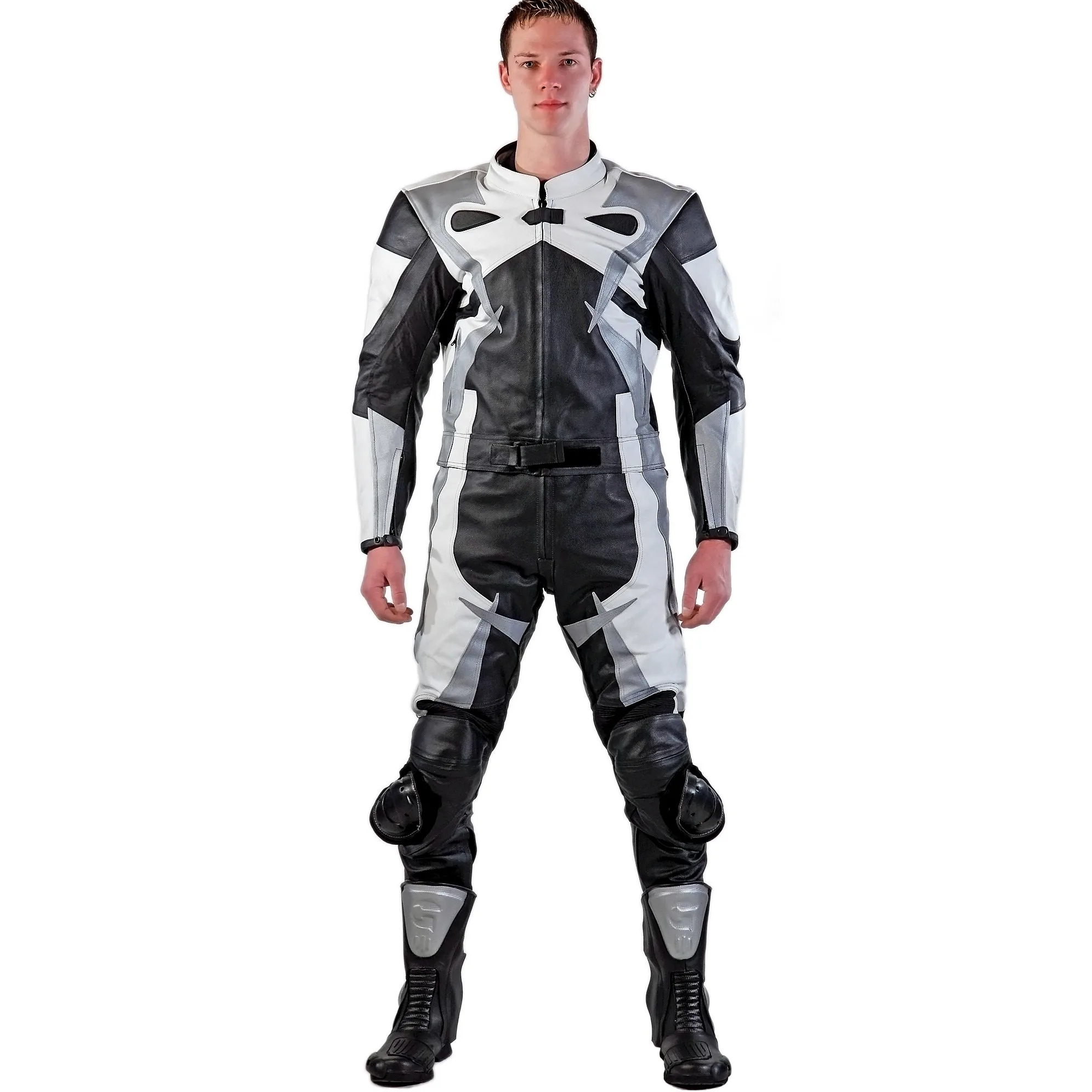 Edelnice Trachtenmode Lemoko Leder Motorradkombi Zweiteiler schwarz weiß silber Gr S-5XL