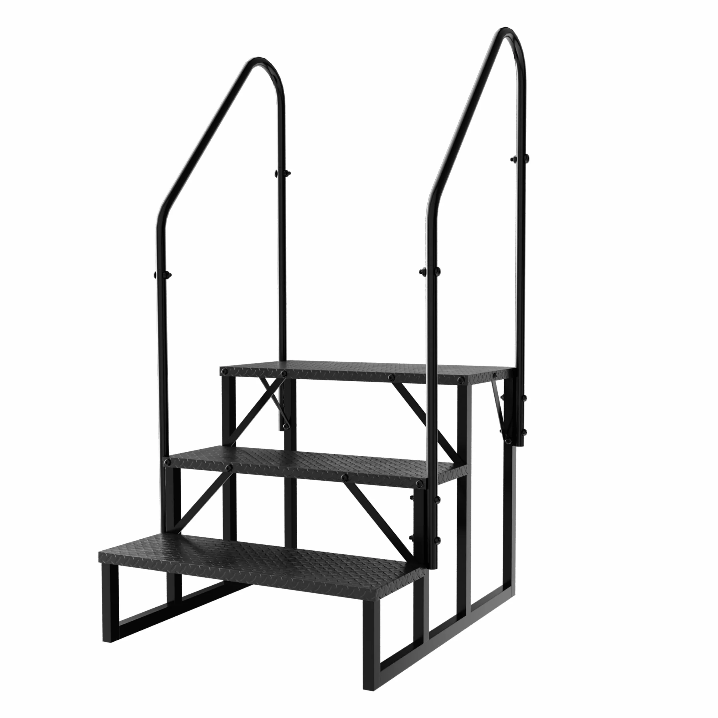 3 Stufen Trittstufe mit Handlauf, RV Trittleiter|Poolleitern|Leiter im Freien Haustiertreppe, Standtreppe Hocker Kinder aus Stahl Max 300 kg, Haushaltsleiter für Mobile Home (3 Stufen 2-Handlauf)