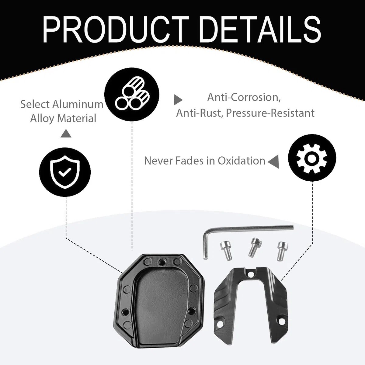 Motorrad Ständer Fuß, Motorrad Ständer Fuß Seitenverlängerung Pad Motorrad Seitenständer Unterstützung Stützplatte aus Aluminiumlegierung Verschleißfest Motorradzubehör Universal Motorrad Halterung