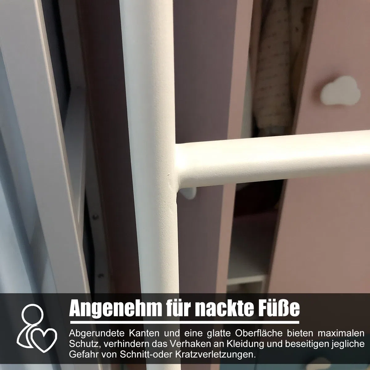 Treppe Hochbett Leiter 127/140/152/168 cm, Wohnmobil-Etagenbettleiter mit 4 Haken und Fußkappen, Metall-Twinbett Trittleiter für Zuhause, Wohnheim, Belastbarkeit 150 kg (152cm, Weiß)