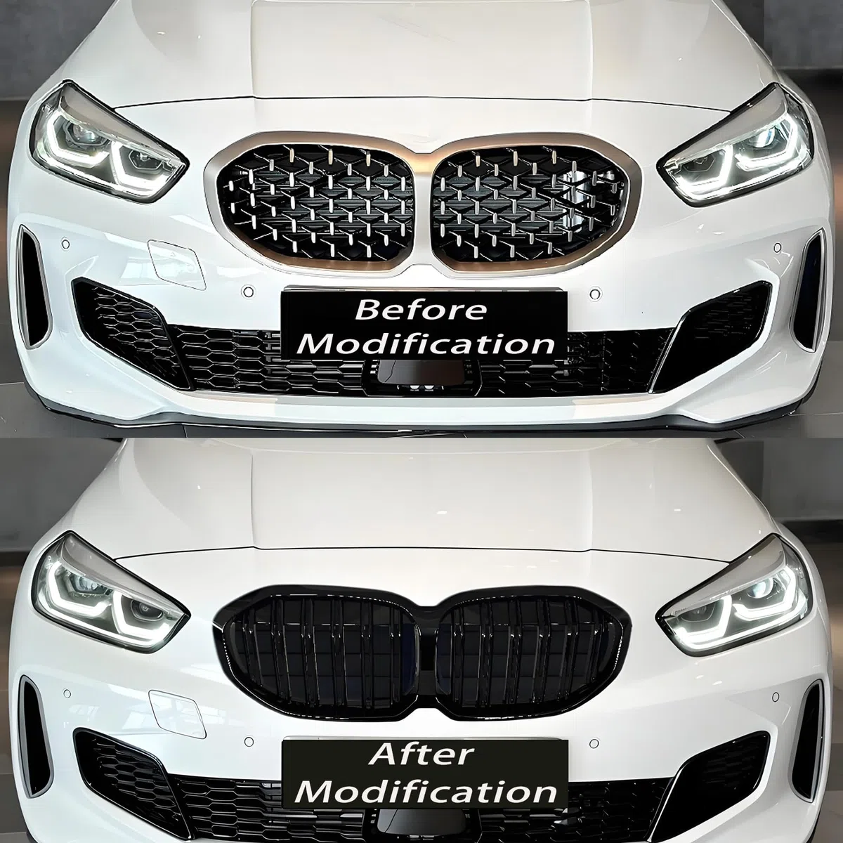 F40 Nieren Schwarz Kühlergrill Streifen passend für BMW 1er F40 Grill Nieren Doppellamellen Sport Glanz Schwarz 2019 2020 2021 2022 2023 2024(For 1er F40 2019-2024)