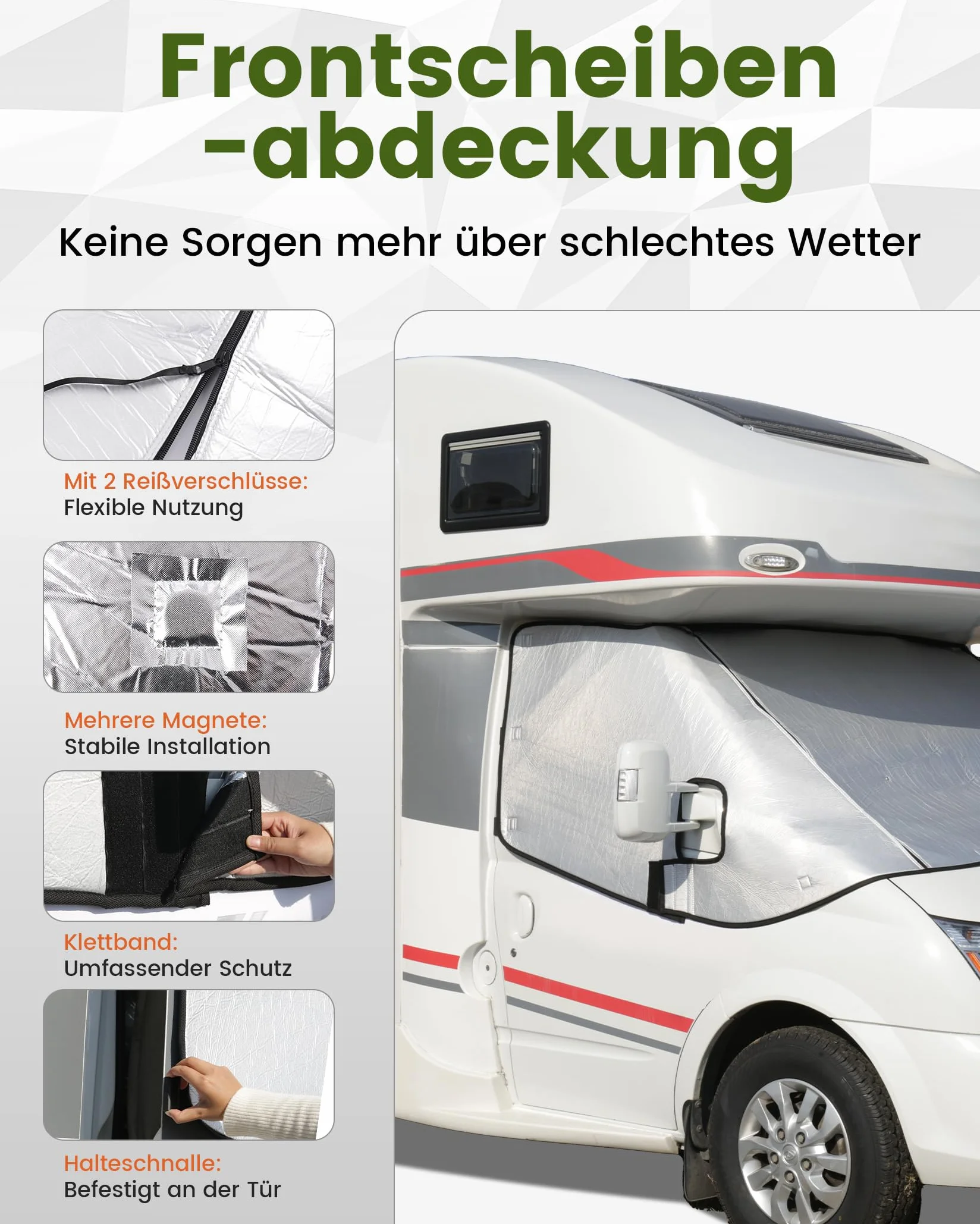 Frontscheibenabdeckung mit Reißverschluss, Umfassender Schutz vor Sonnen, Kalt und Staub, Silberne Scheibenabdeckung für FIAT Ducato Peugeot Boxer Citroen Jumper X250/290 2006-2024