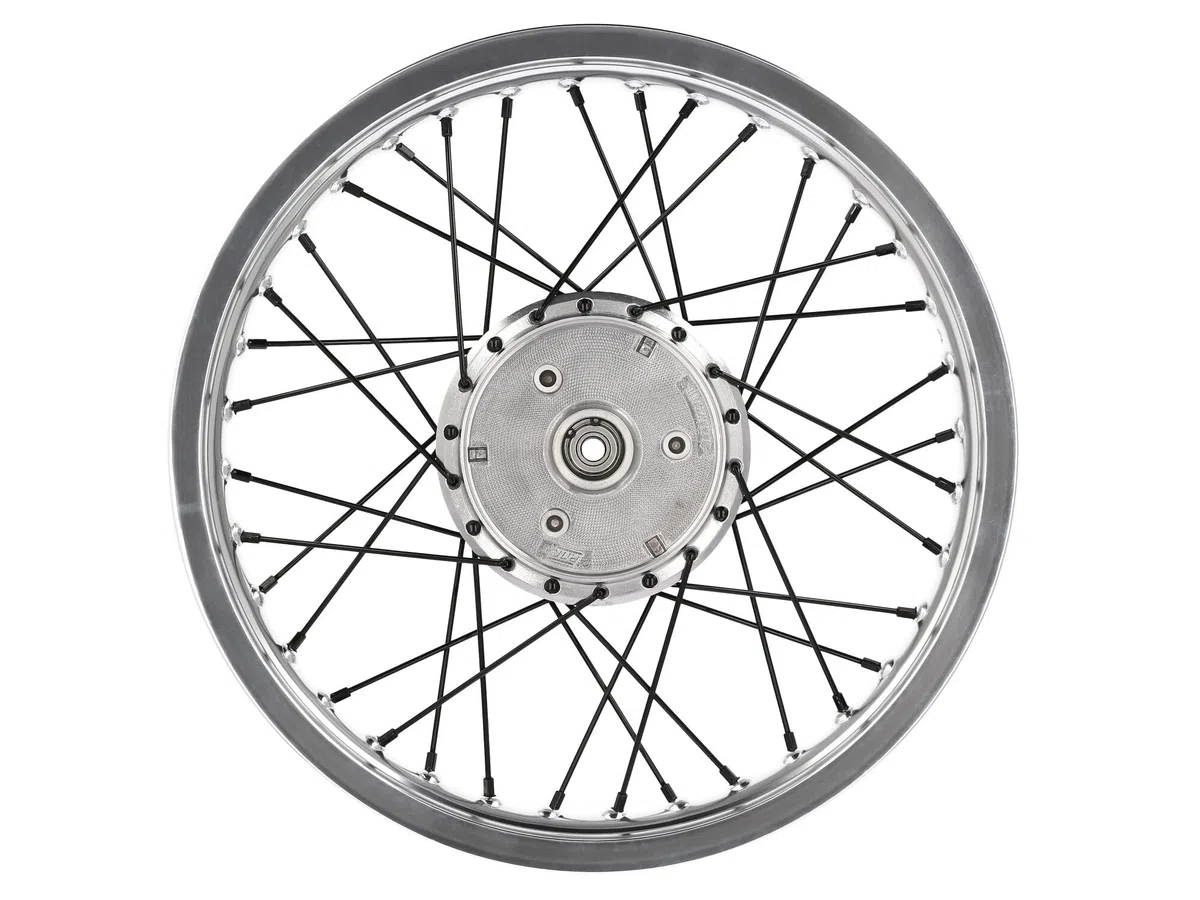 Speichenrad 1,85 x 16" Alufelge poliert + Speichen in Schwarz - für Simson