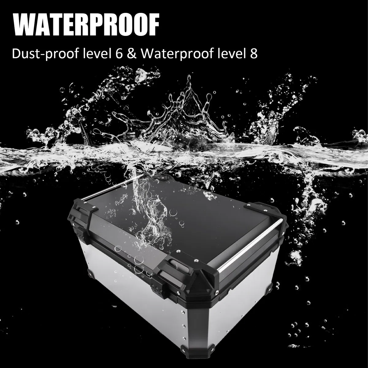 65L Motorrad Topcase, Wasserdicht Motorrad Top Box Topcase Roller Koffer mit Sicherheitsschloss, Motorradkoffer mit InstallierenTrägerplatte (Silber)
