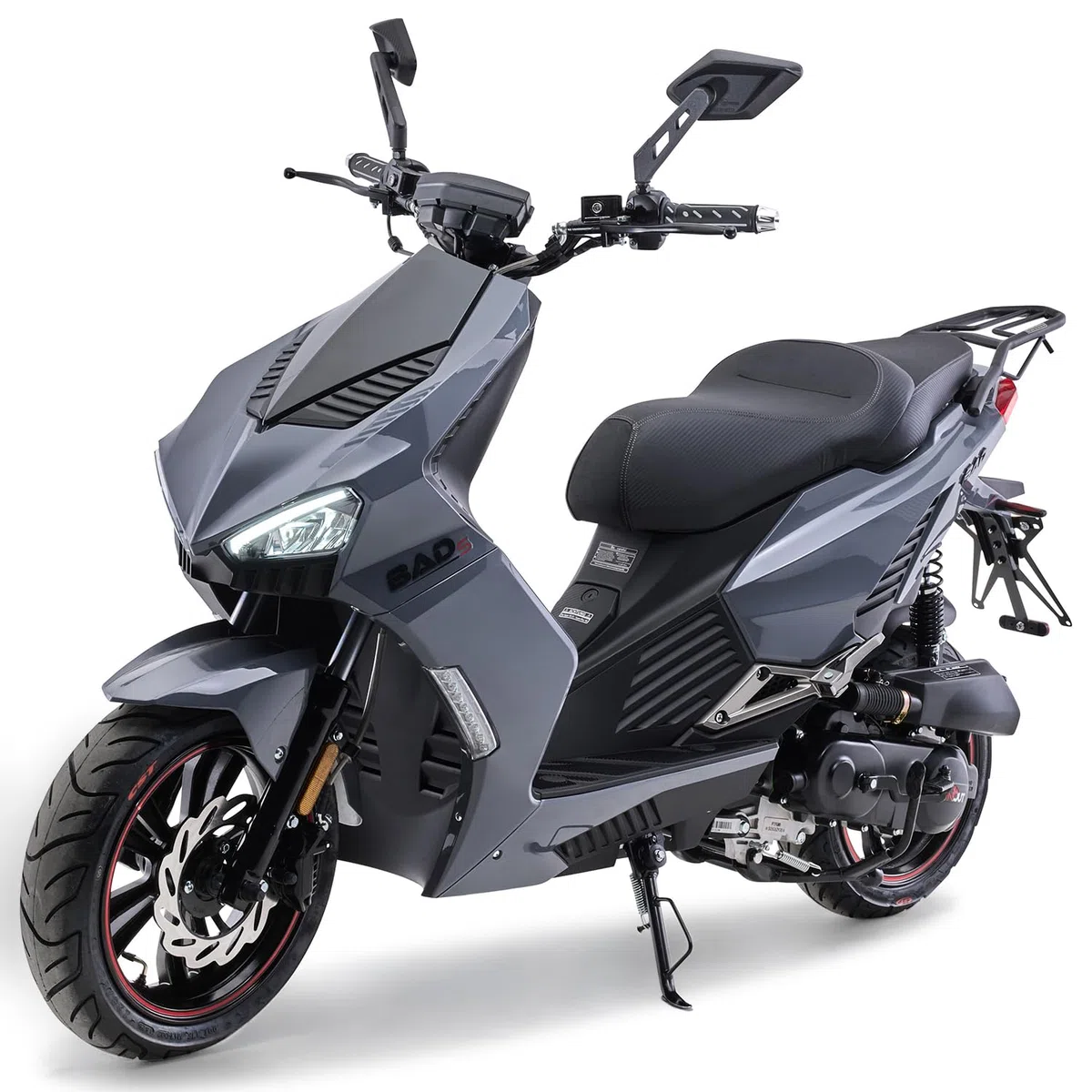Burnout Motorroller 50 ccm BAD S, Grau, 45 km/h, Euro 5, EFI Einspritzung, Voll-LED, Keyless Go, Alarmanlage, USB-Ladedose, hydraulische Scheibenbremsen v/h