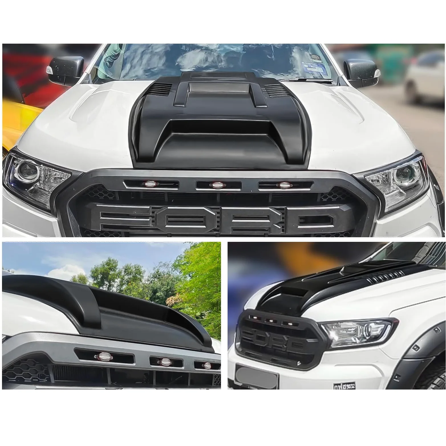Motorhaubenschaufel für Ford Ranger Wildtrak 2016-2022 T7 T8 ABS UV-beständig Mattschwarz