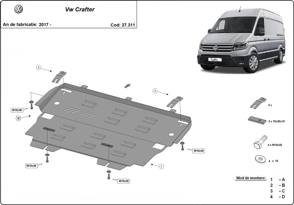 Metallschutz unter dem Motor, kompatibel mit der Marke VW Crafter – (2017–2025)