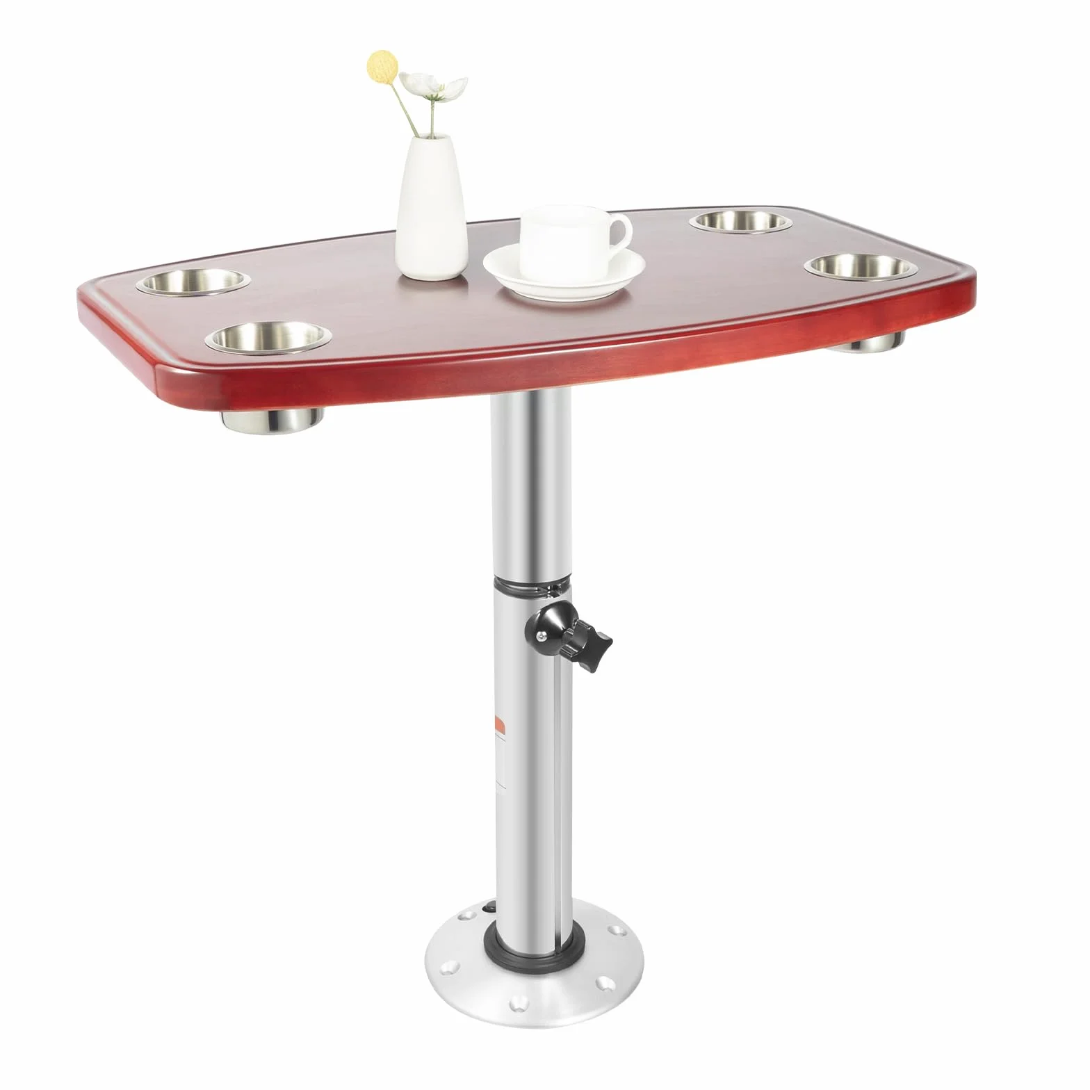 RV Teleskopisch Tisch, 4 Tassenschlitze Wohnmobil-Bootstisch Marine Cockpit Bootstisch Eiche Tisch, 7 höhenverstellbare Tischständer für Den Einsatz In Wohnmobilen Seeyachten (60 x 38 x 72cm)