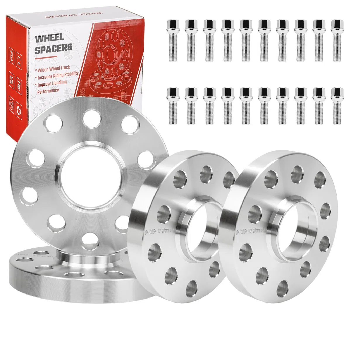 4-TLG Spurverbreiterung 5x100 / 5x112mm (VA 30mm HA 40mm) Ø57,1 Naben­zentriert Spurplatten Set Kompatibel mit Skoda Fabia Octavia Superb, Distanzscheiben inkl. 20 Radschrauben M14x1,5x40/45mm Sliver