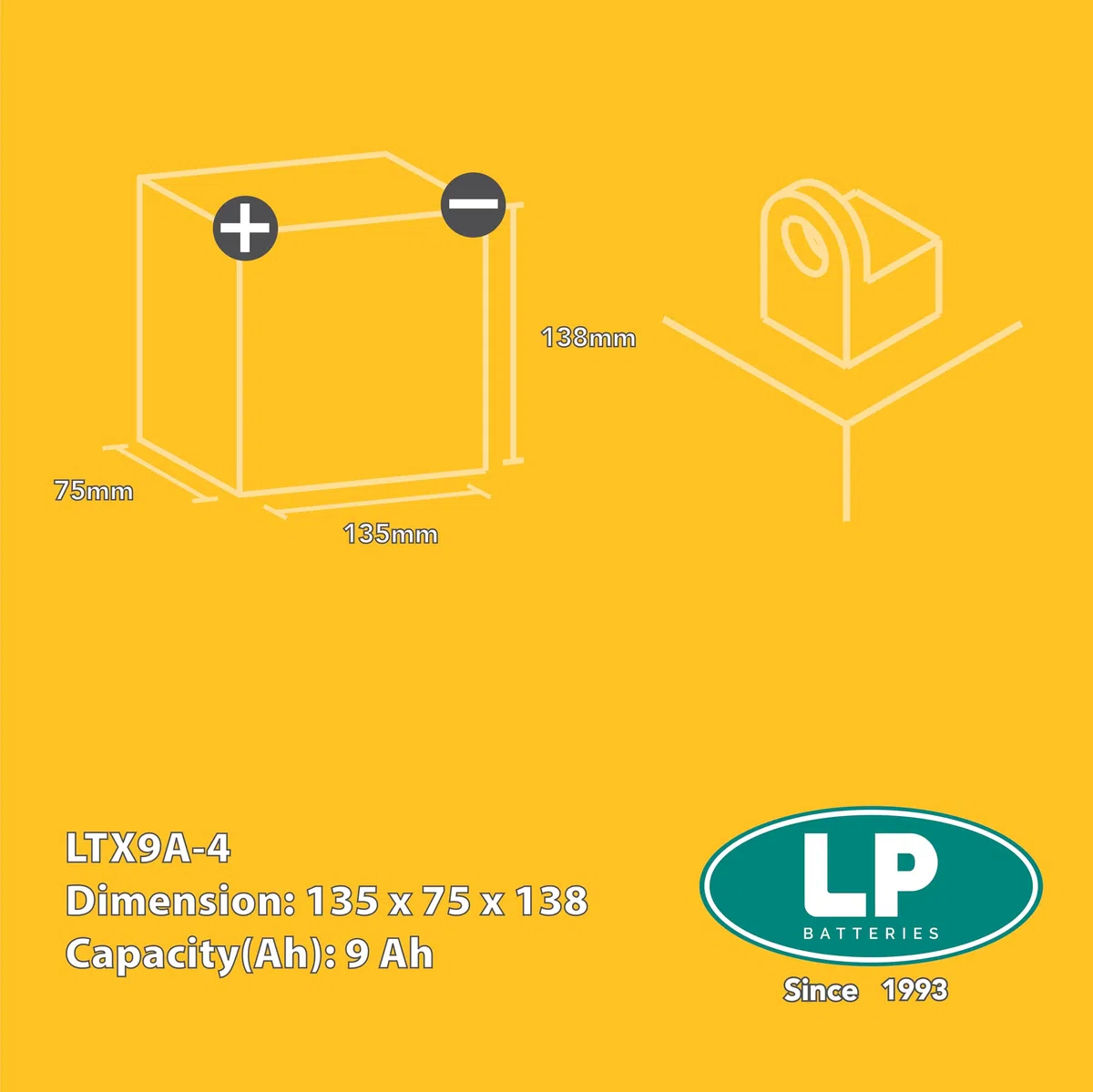 LANDPORT Batterie LTX9A-4 12V 9Ah 135x75x138mm kompatibel für Aprilia RS 125, Piaggio Fly 125, Vespa LX 50