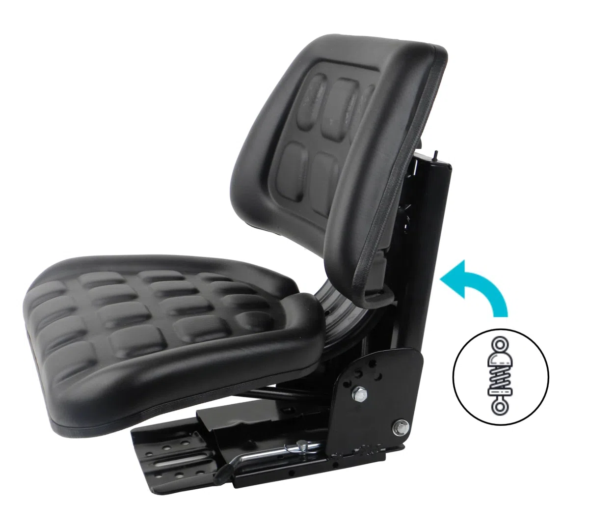 Traktorsitz Schleppersitz ECO – Gefederter Sitz, 5-fache Neigungsverstellung, Kunstleder, Gewichtseinstellung 50-120 kg, Gasdämpfer, Längsverstellung 160 mm, Federweg 80 mm