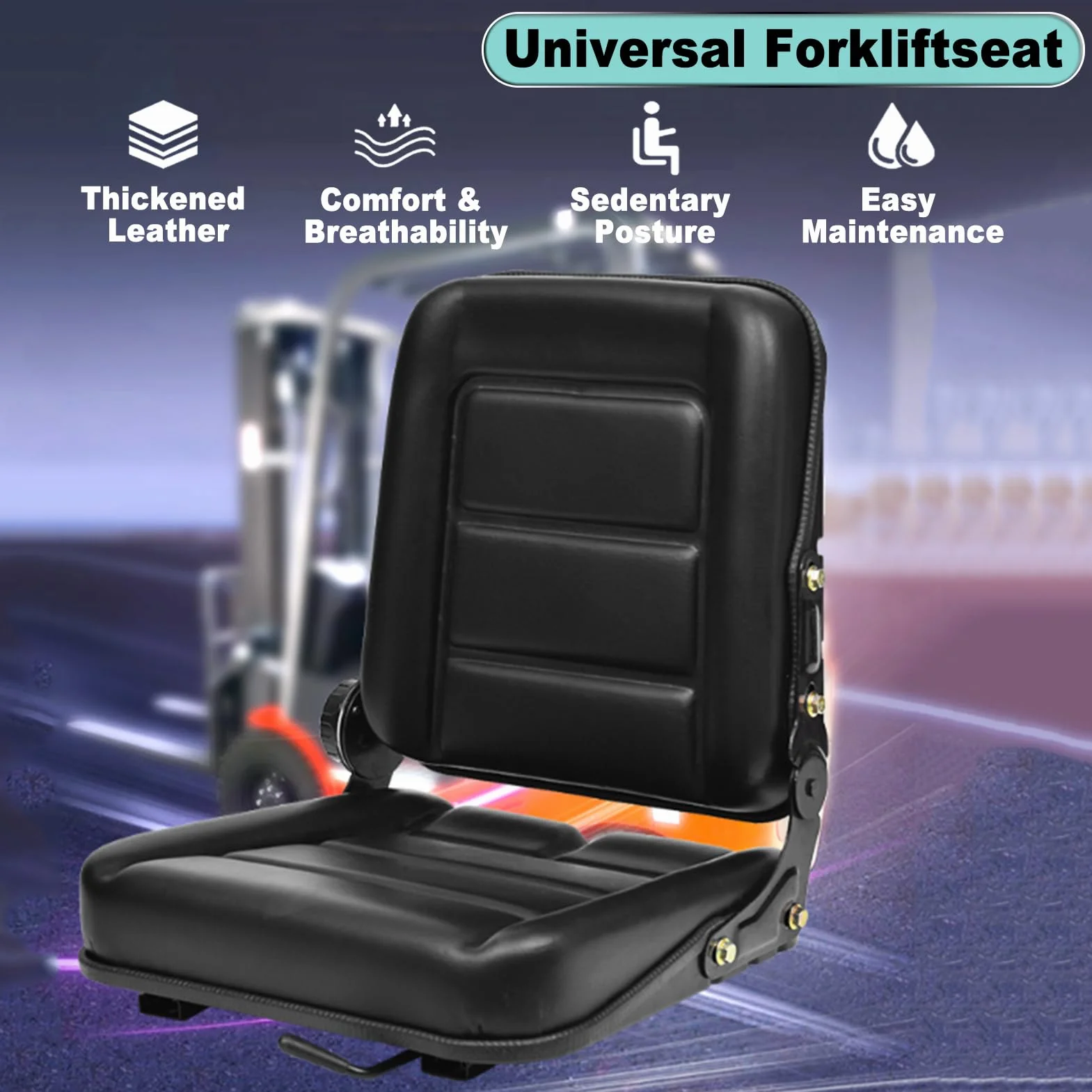 Universal Traktorsitz Gabelstaplersitz mit verstellbarer Rückenlehne Mikroschalter Gleitschiene Kunstleder Schwarz 15.5x15x19in