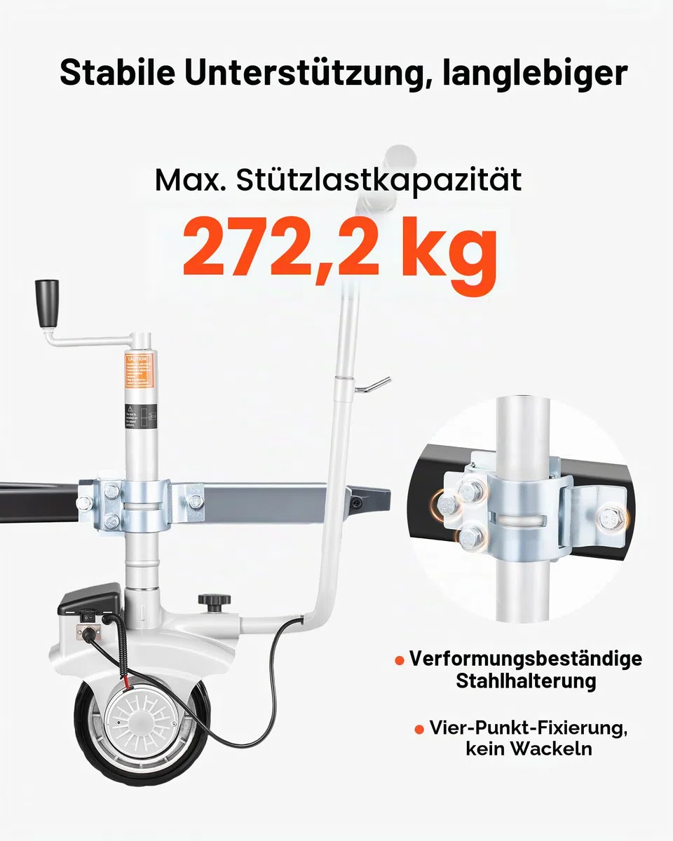 VEVOR Elektrische Rangierhilfe, 2,5 T Anhängelast, 380 W 12 V motorisiertes Stützrad mit 7 m/min Bewegungsgeschwindigkeit, einstellbare Klemmhöhe & Gummireifen, zum Bewegen von Wohnwagen & Booten