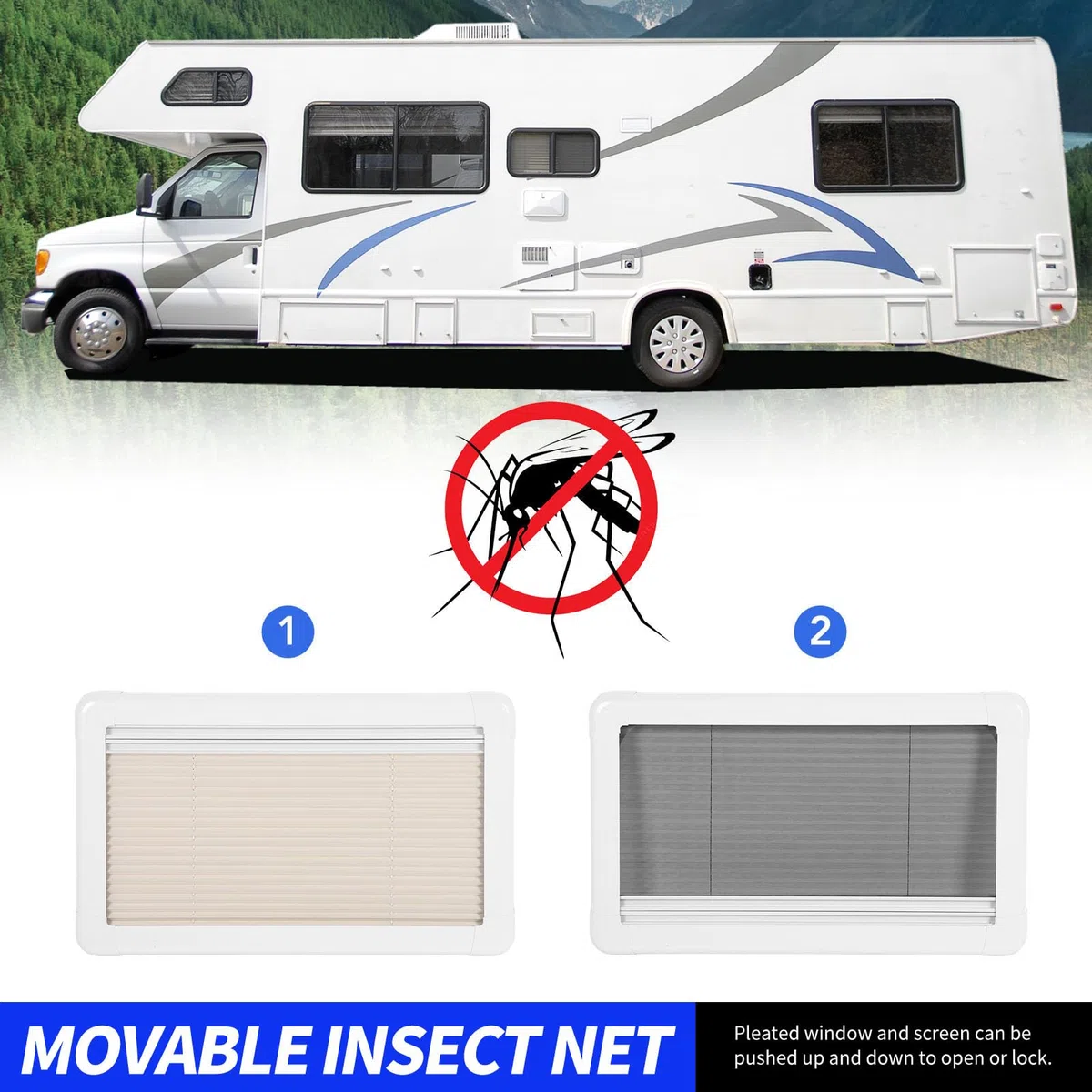 Wohnmobil-Fensterrollo, blockierend, Wärmeisoliert, Sichtschutz, Wohnmobil-Innenfenster-Rollo, 61 X 30,5 cm, für Wohnwagen, Wohnmobil