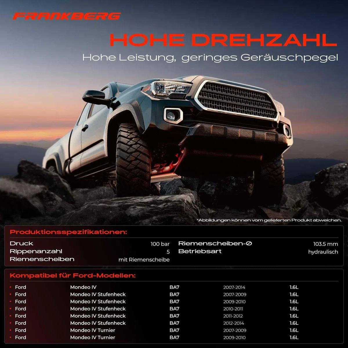 Frankberg Servopumpe Hydraulikpumpe Lenkung Mit Riemenscheiben Kompatibel mit Mondeo IV BA7 I4 1.6L 2007-2014, Mondeo IV Turnier BA7 I4 1.6L 2007-2010 Replace# 6G91-3A696-BD