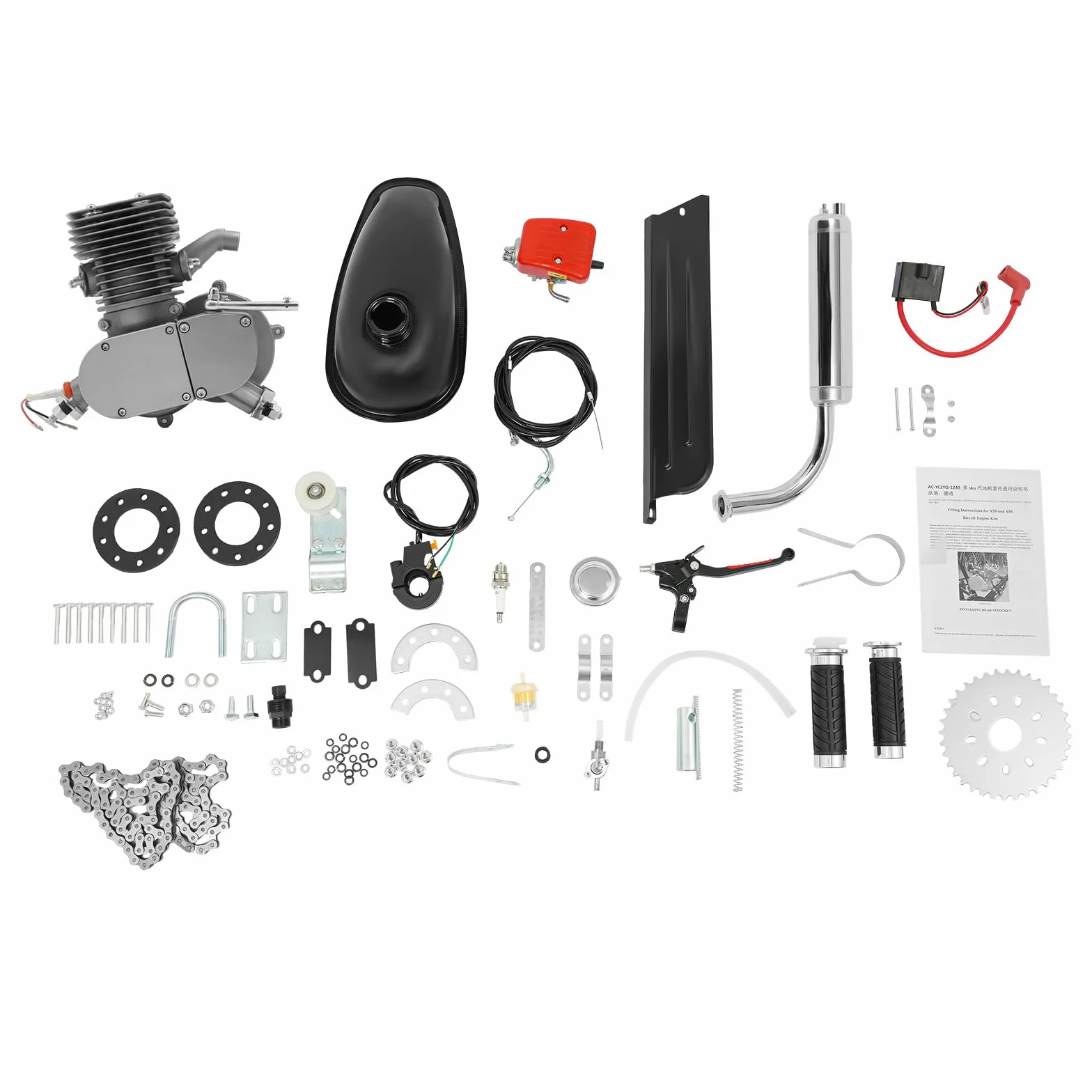 100cc 2 Takt Fahrrad Motor Kit 36 Zähne CDI Luftgekühlt 45km/h 2L Tank