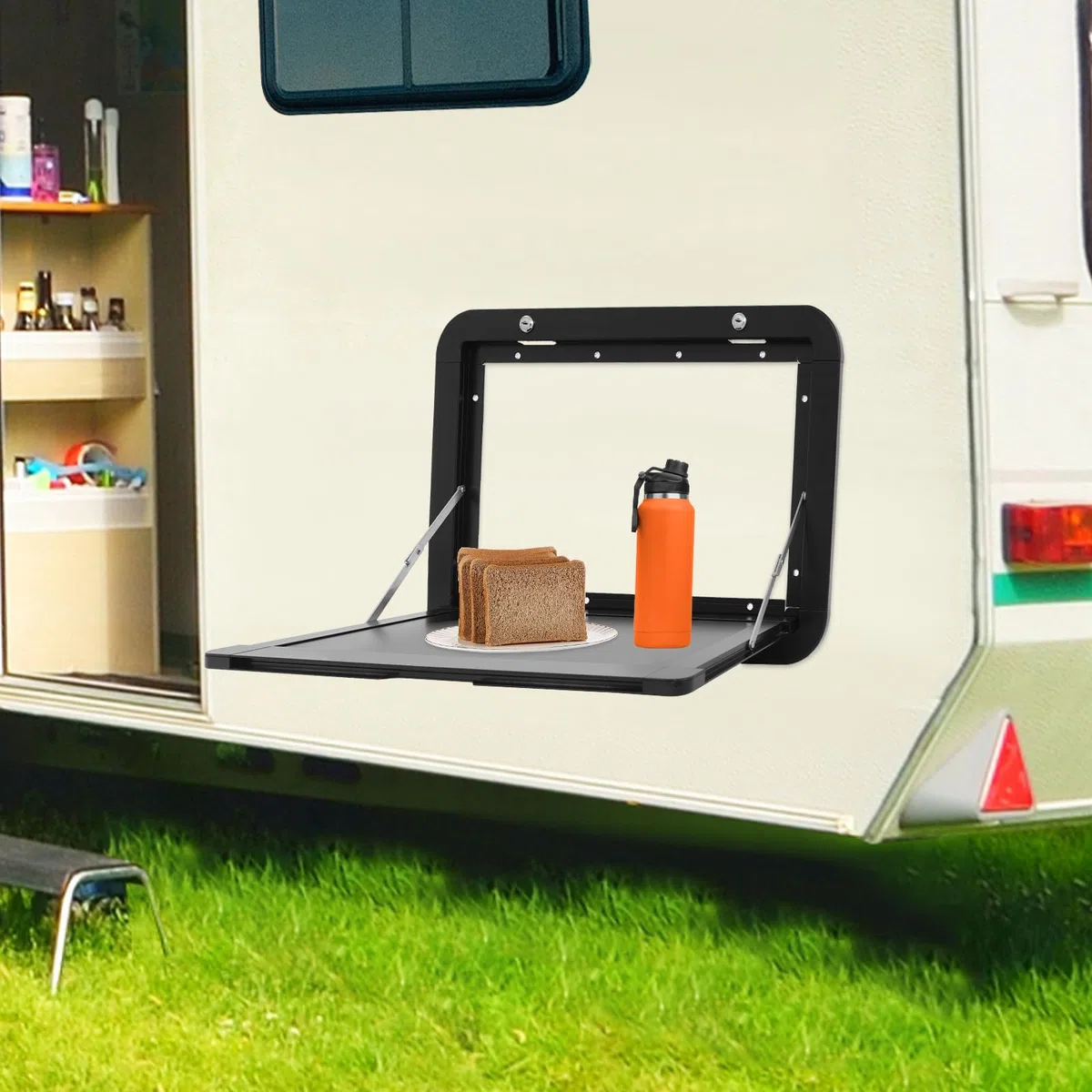 Faltbare Wohnmobil-Picknicktische, Wandklapptisch aus Aluminium-Legierung, Tischgröße 51*33cm, Auto Camping Zubehör Camper Zubehör, Dual-Lock-Design Wandtisch Wandmontage, Wohnmobil Tisch (Schwarz)