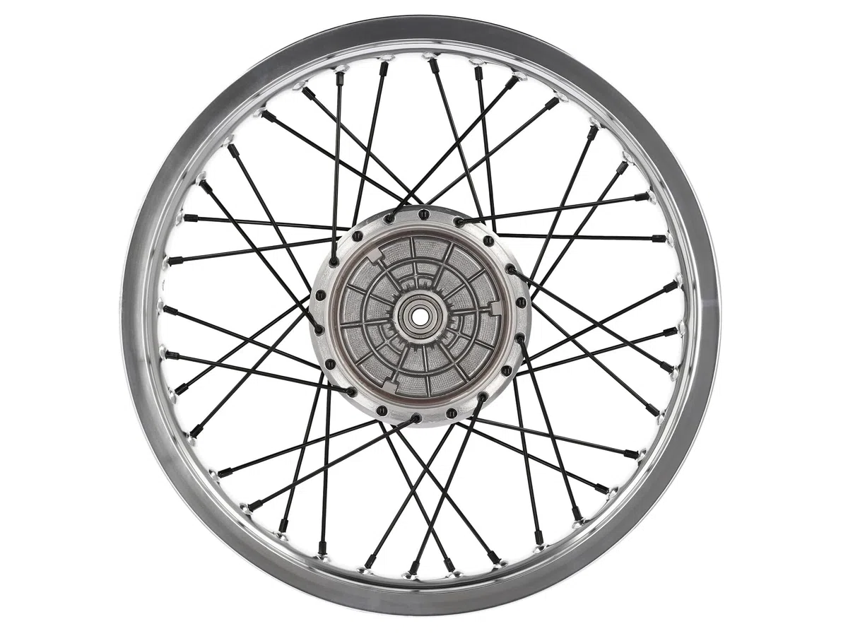 Speichenrad 1,85 x 16" Alufelge poliert + Speichen in Schwarz - für Simson