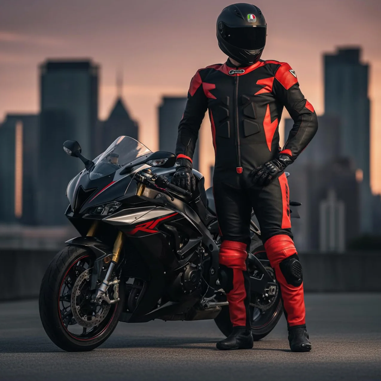 BI ESSE - Motorradanzug aus Leder und Stoff, ideal für Straßen, lange Reisen, Touring, Pitbike,komplett mit Höcker und harten Protektoren